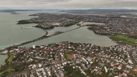 high panoramic aerial view of auckland city, new zealand