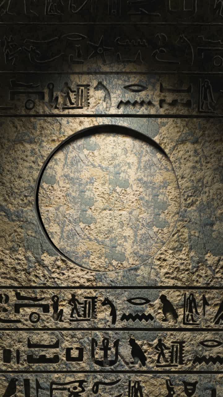 Ancient Egyptian Hieroglyphs Glowing on Stone Wall