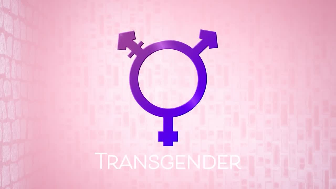 ピンクの背景に紫のトランスジェンダーシンボルのアニメーション