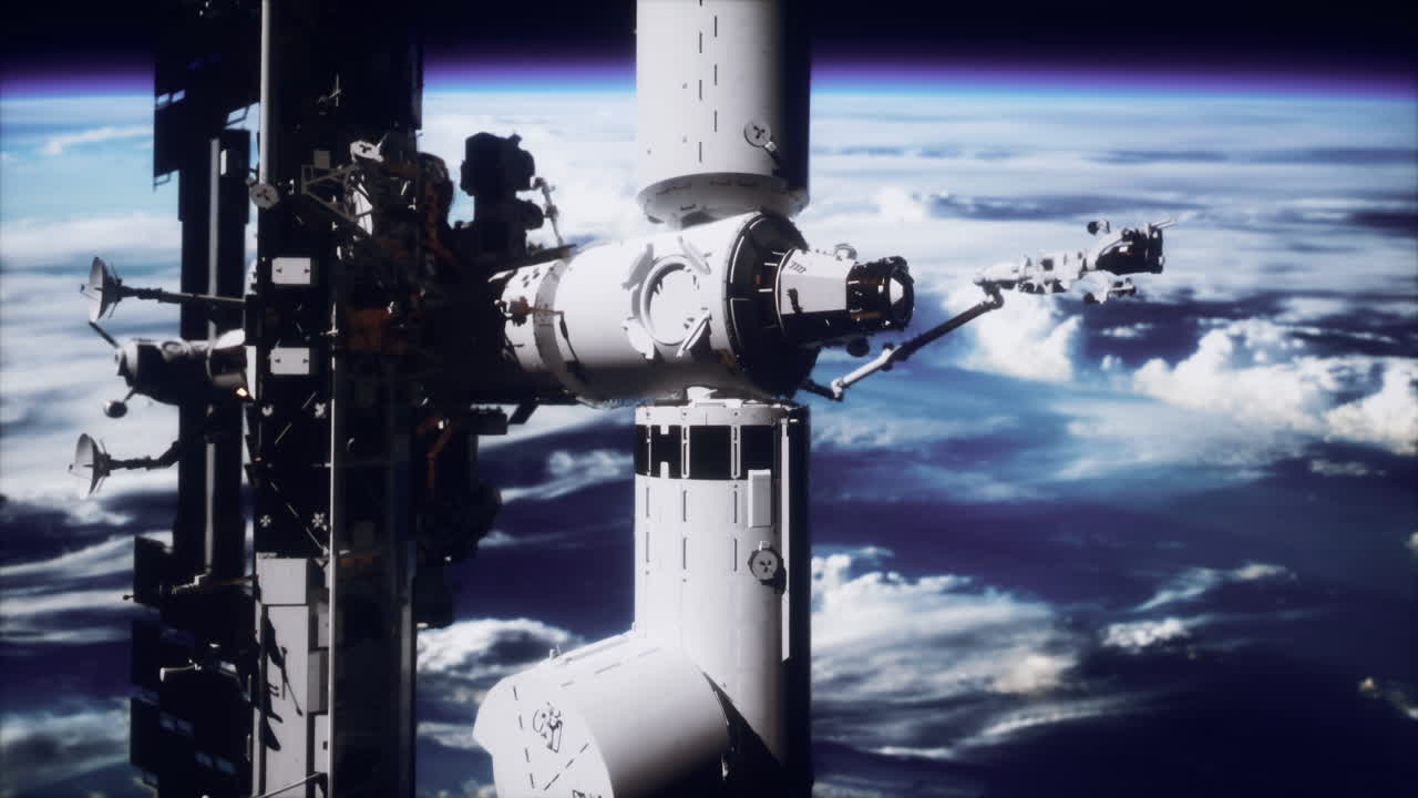 어두운 항성 우주에 있는 국제 우주 정거장