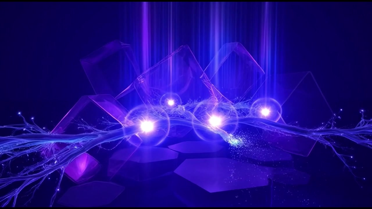 Abstract Digital Network with Glowing Particles and Geometric Shapes