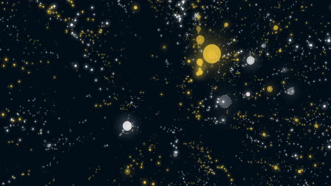 animation of multiplying white and yellow light spots advancing on black background