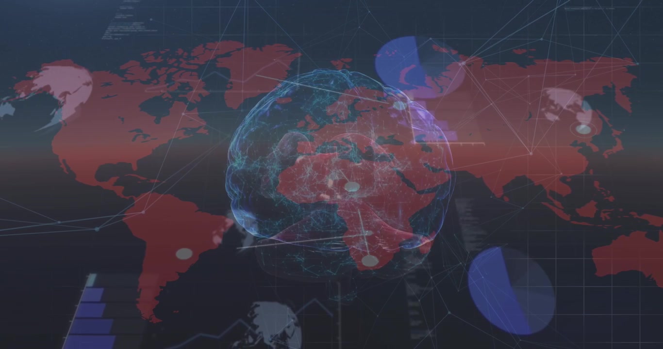 Cervello digitale che elabora dati globali e connessioni di rete