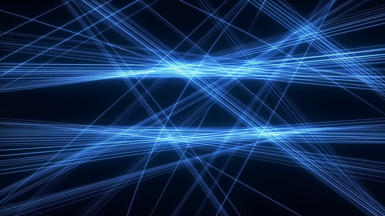 Abstract Blue Glowing Lines Intersecting on Black Background