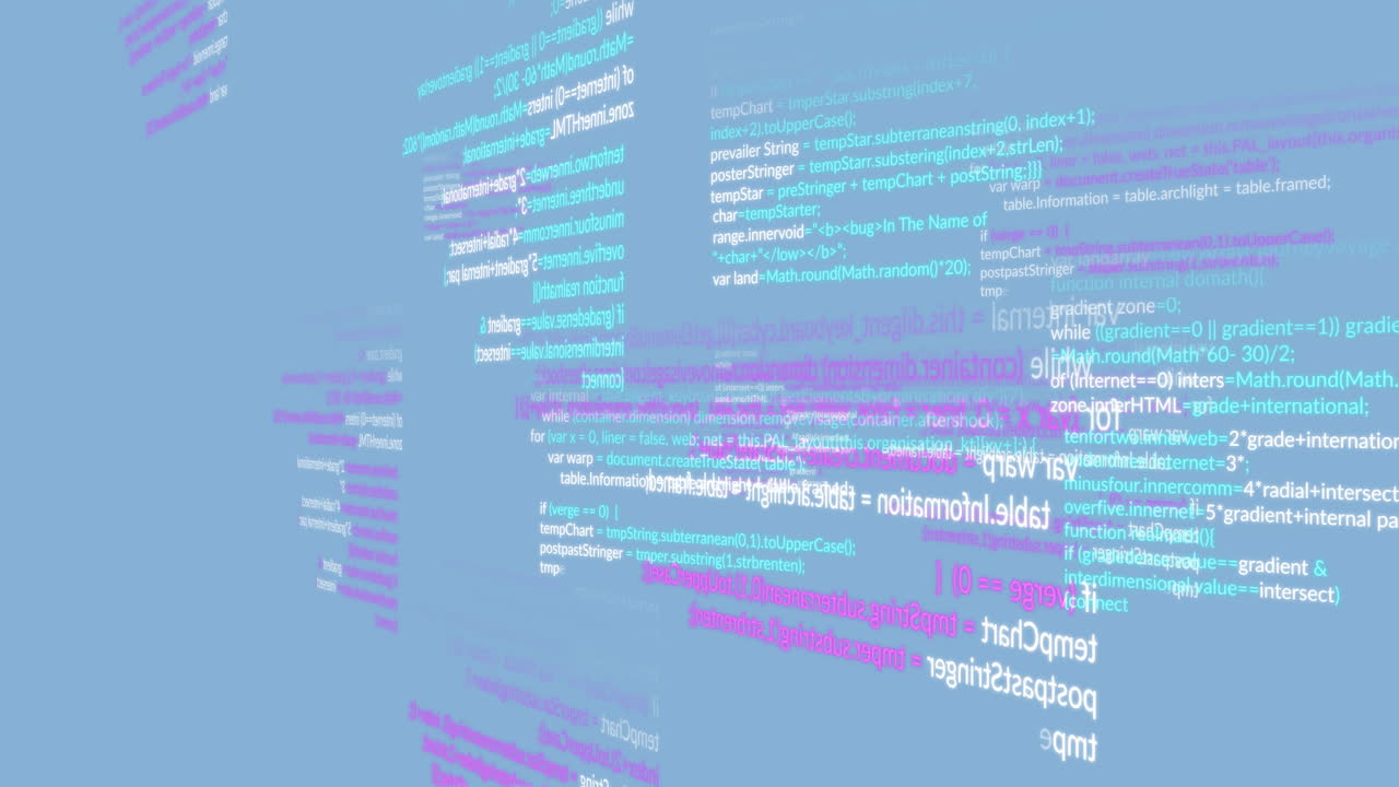 Animation of computer language moving on blue background