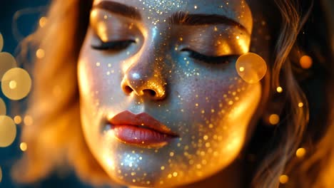 beautiful woman with sparkling face illuminated by soft lights