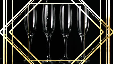 animation of gold pattern over glasses of champagne on black background