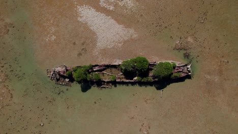 top-shot-of-SS-City-of-Adelaide-Shipwreck-in-Cockle-Bay-in-Magnetic-Island-during-low-tide,-Queensland,-Australia