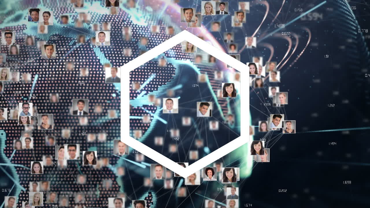 Animazione di globo e foto con rete di connessioni