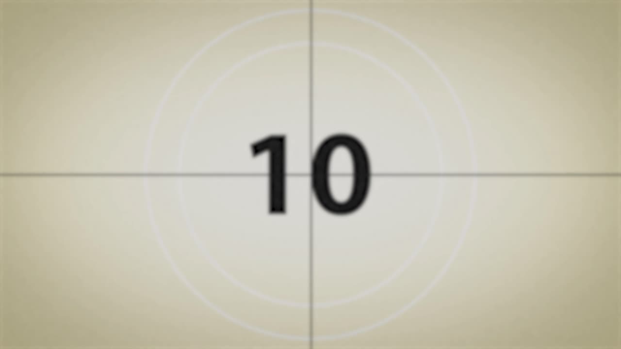 Film Leader. Movie projector countdown from 10 to 0. Old film flicker, grain and scratches.4K