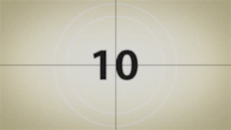 film leader. movie projector countdown from 10 to 0. old film flicker, grain and scratches.4k
