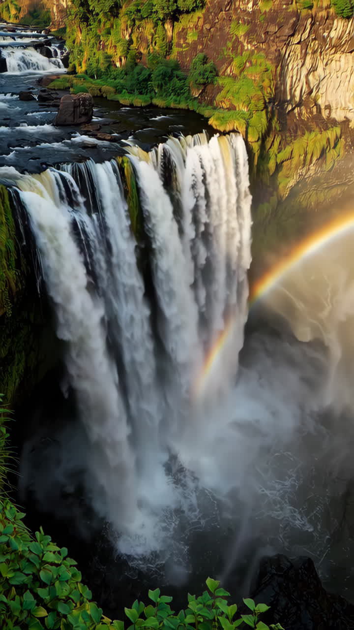 Majestic Waterfall with Rainbow