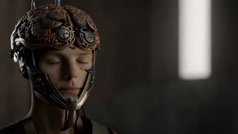mujer cyberpunk con interfaz neuronal avanzada