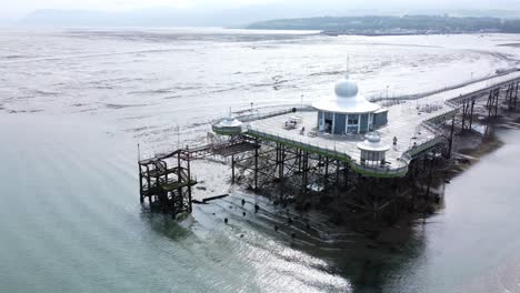 bangor garth pier victorian low tide silver dome pavilion landmark tourist aerial view orbit right