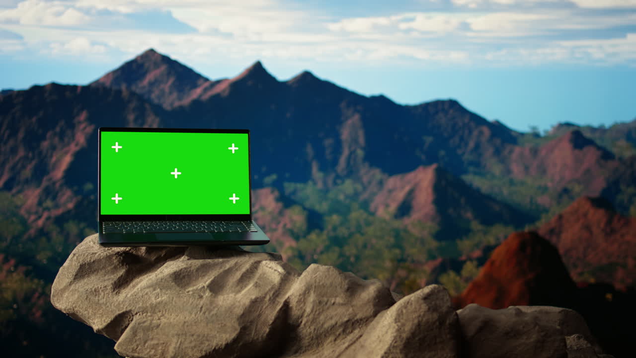 la dramática cordillera se extiende a través del horizonte con pantalla verde