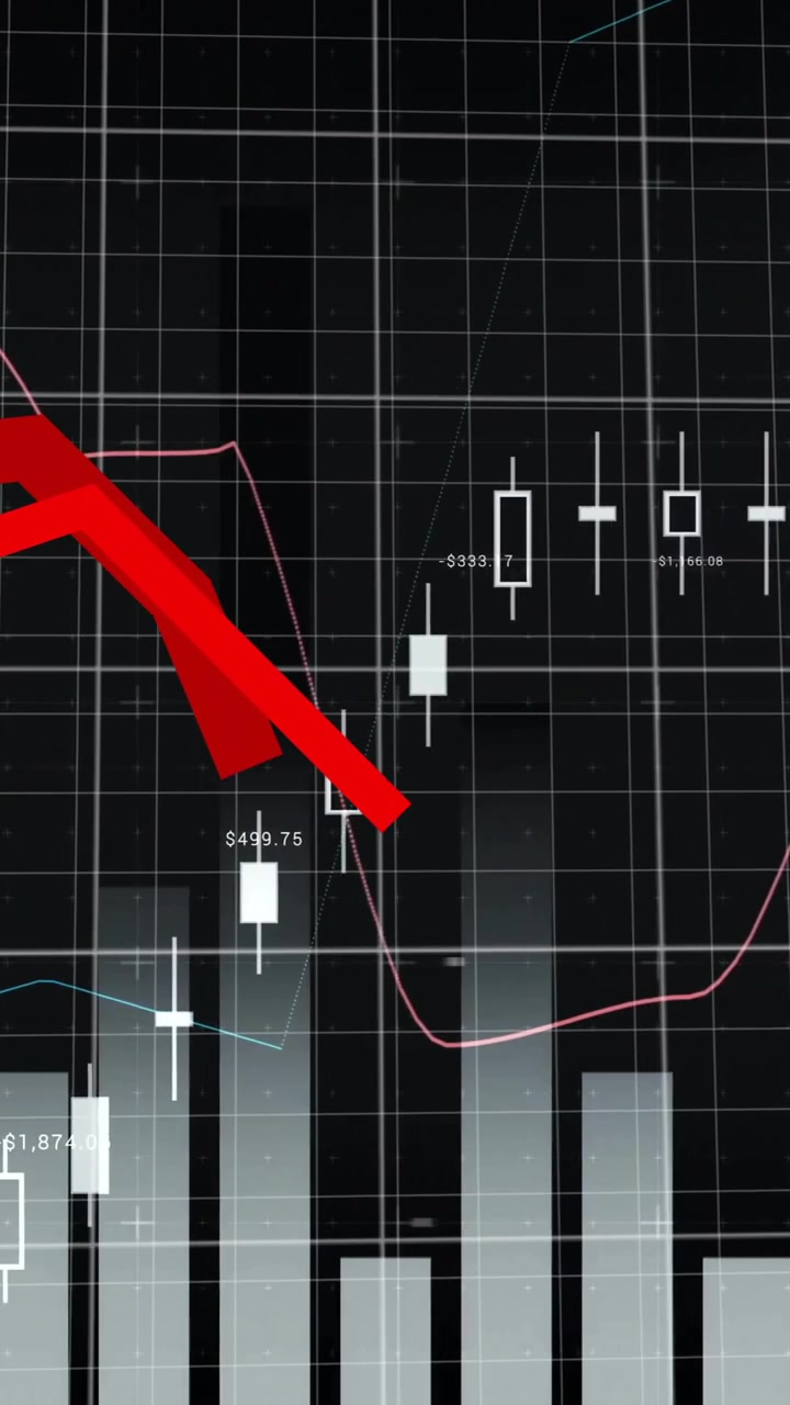 Animation of financial data processing on black background