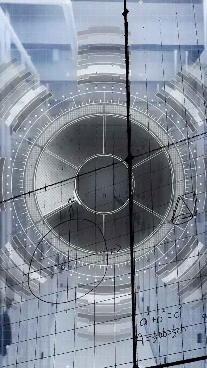 Animation of mathematical equations over round scanner and data processing against server room