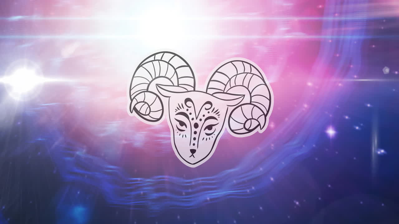 밤에  ⁇ 는 태양과 별들 위의 염소자리 별표의 애니메이션 분홍색에서 파란색 하늘