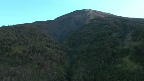 Aerial-view-of-green-forest-on-mountain-slopes-with-valley