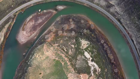 Colorado-River-bending-with-view-from-above-drone-video