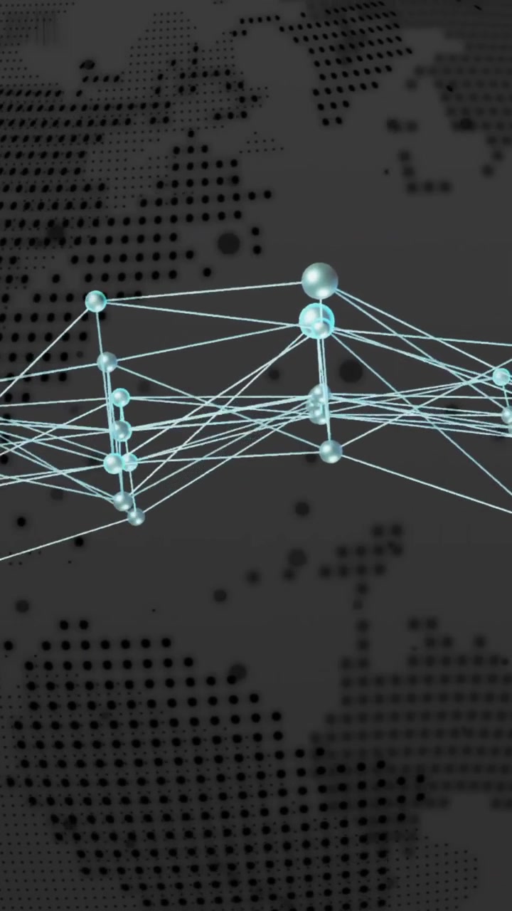 Network of connections and data processing animation over world map