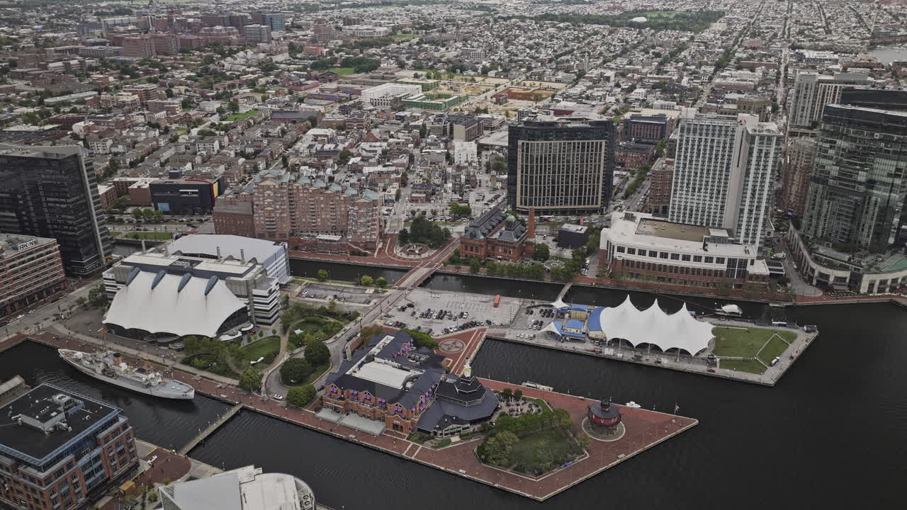 Baltimore Maryland Aerial v82 birds eye view drone flyover Inner Harbor capturing waterfront cityscape and views of Locust Point across Patapsco river - Shot with Mavic 3 Pro Cine - Sept 28th 2023