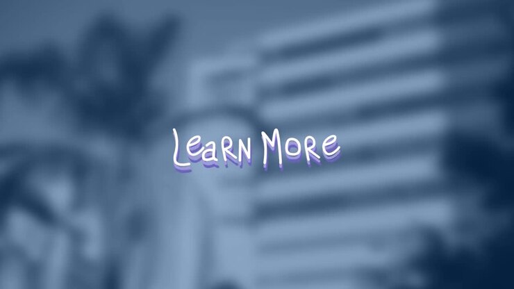 Animation of learn more text over cityscape