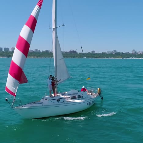 sailing ship at sea. yachting on serene seascape at open sea