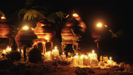 Altar-Dorado-Con-Velas-En-La-Noche