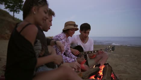 Picnic-De-Jóvenes-Con-Fogata-En-La-Playa-Por-La-Noche-1