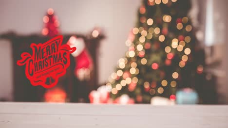 animación del texto de feliz navidad sobre el árbol de navidad