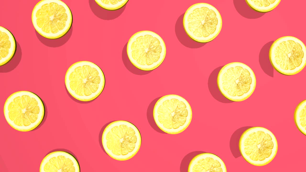 Colorful pattern with citrus lemon fruits - 3D elements, 4K loopableless loop isolated, perfect for digital composition