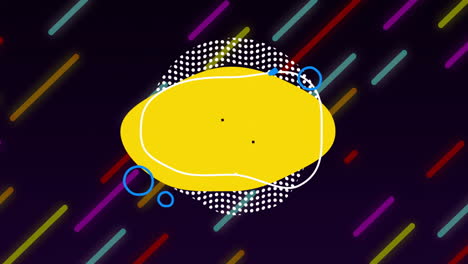 animation of yellow shape with colorful lines and dots on dark background