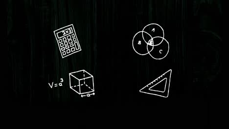 Animation-of-science-and-education-icons-over-black-background