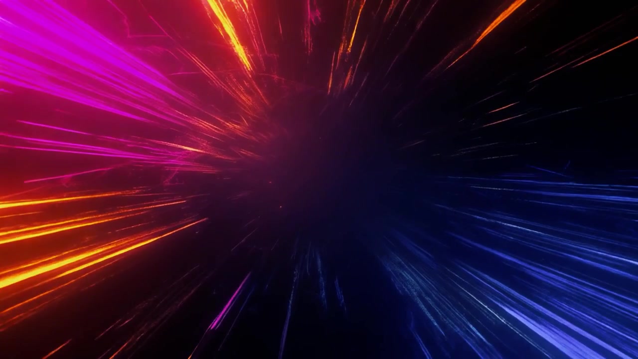 Abstract Warp Speed Tunnel with Glowing Neon Light Streaks