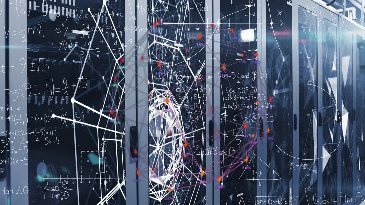 Animation of globe with network of connections and data processing over computer servers