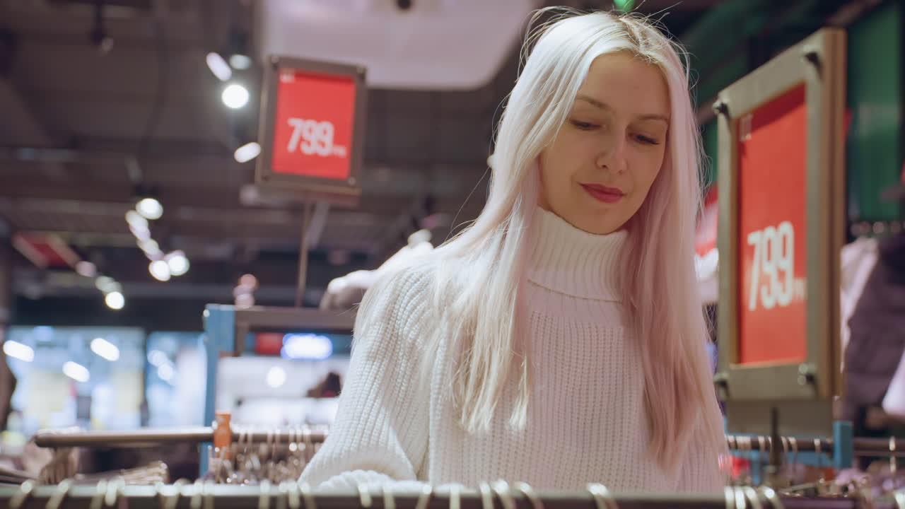 Style seeker walks to rack taking out baggy brown short on hanger examining fabric texture and fit under warm boutique lighting among organized racks of casual apparel evoking shopping mood