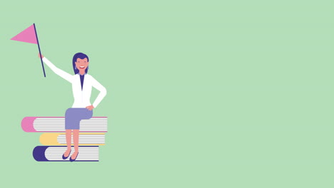 mujer de negocios sentada en libros personaje avatar