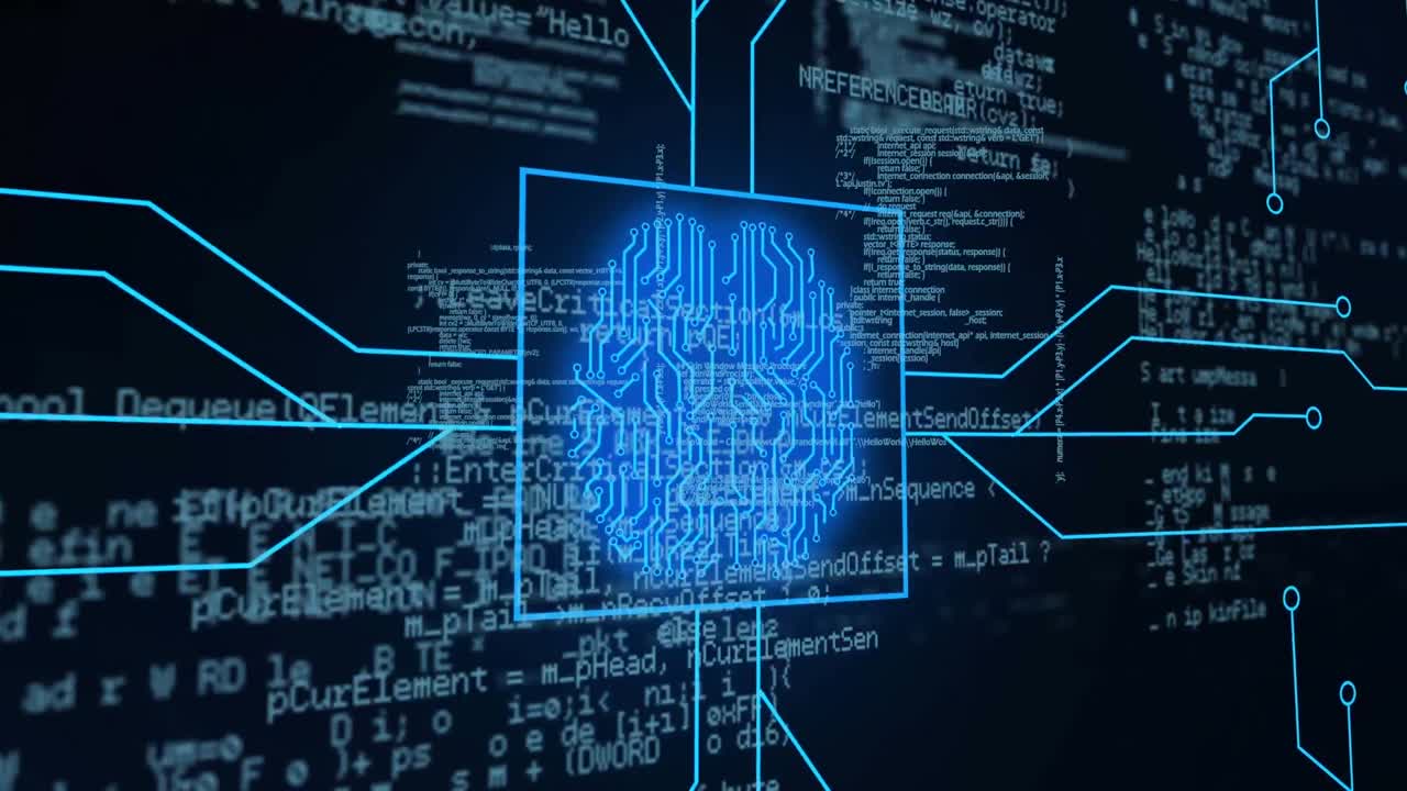 Animation of data processing on black background