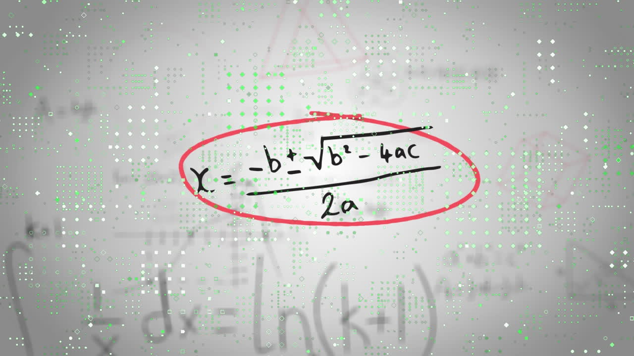 animación de las conexiones del microprocesador y las ecuaciones matemáticas contra un fondo gris.