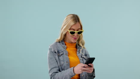 Surprise,-excited-and-woman-on-blue-background