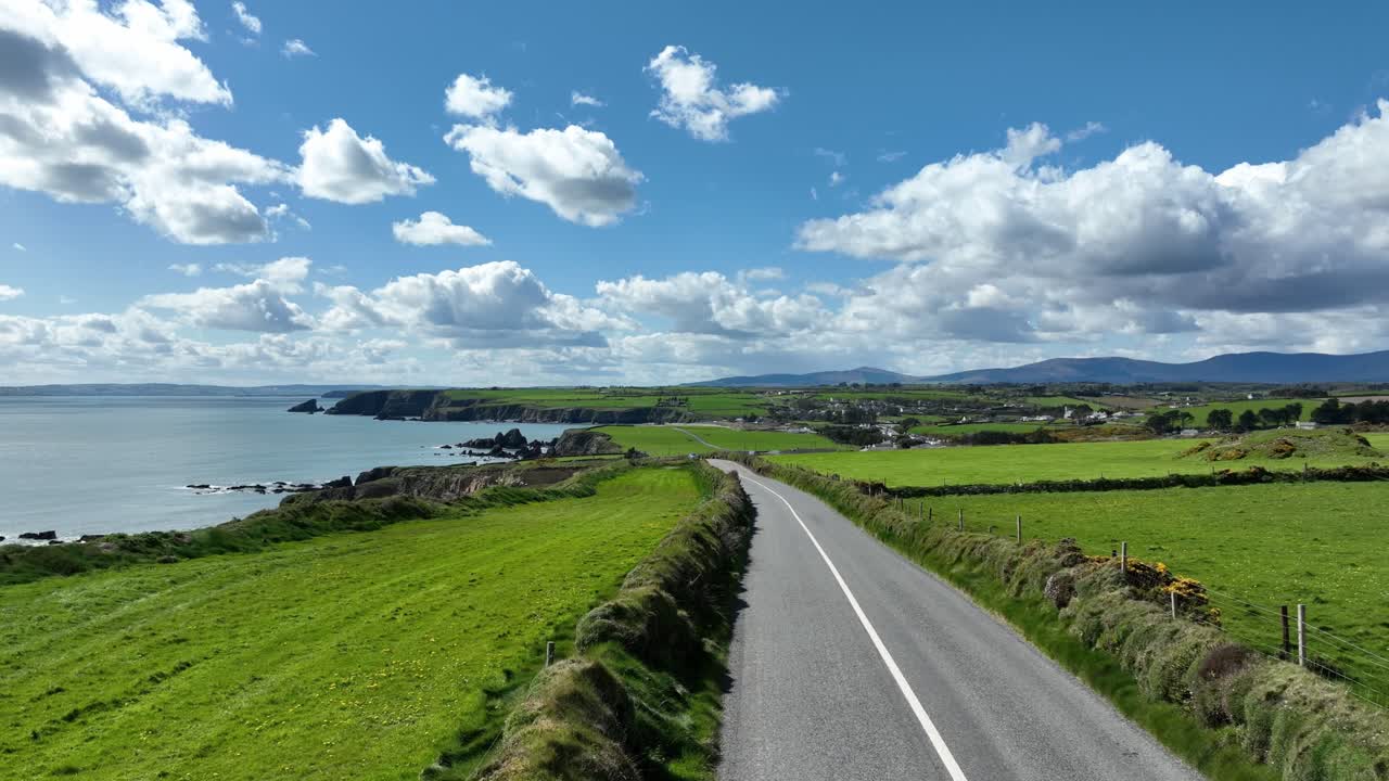Ireland Coast Waterford Copper Coast drive drone view on a warm spring day
