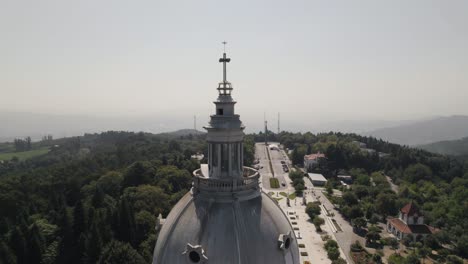 aerial orbit around dome of sanctuary of our lady of sameiro in braga, portugal