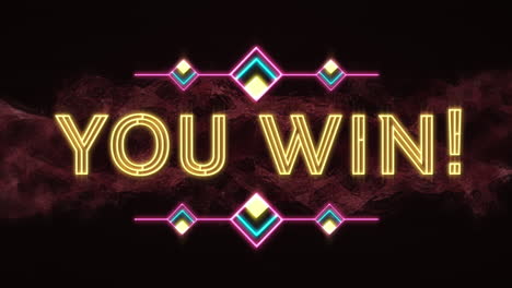 animation of you win text over light trails on black background