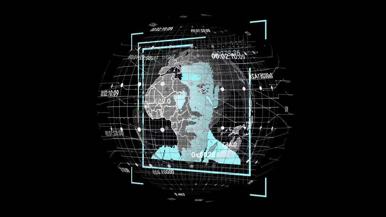 animación de procesamiento de datos con retratos de personas en todo el mundo sobre fondo negro