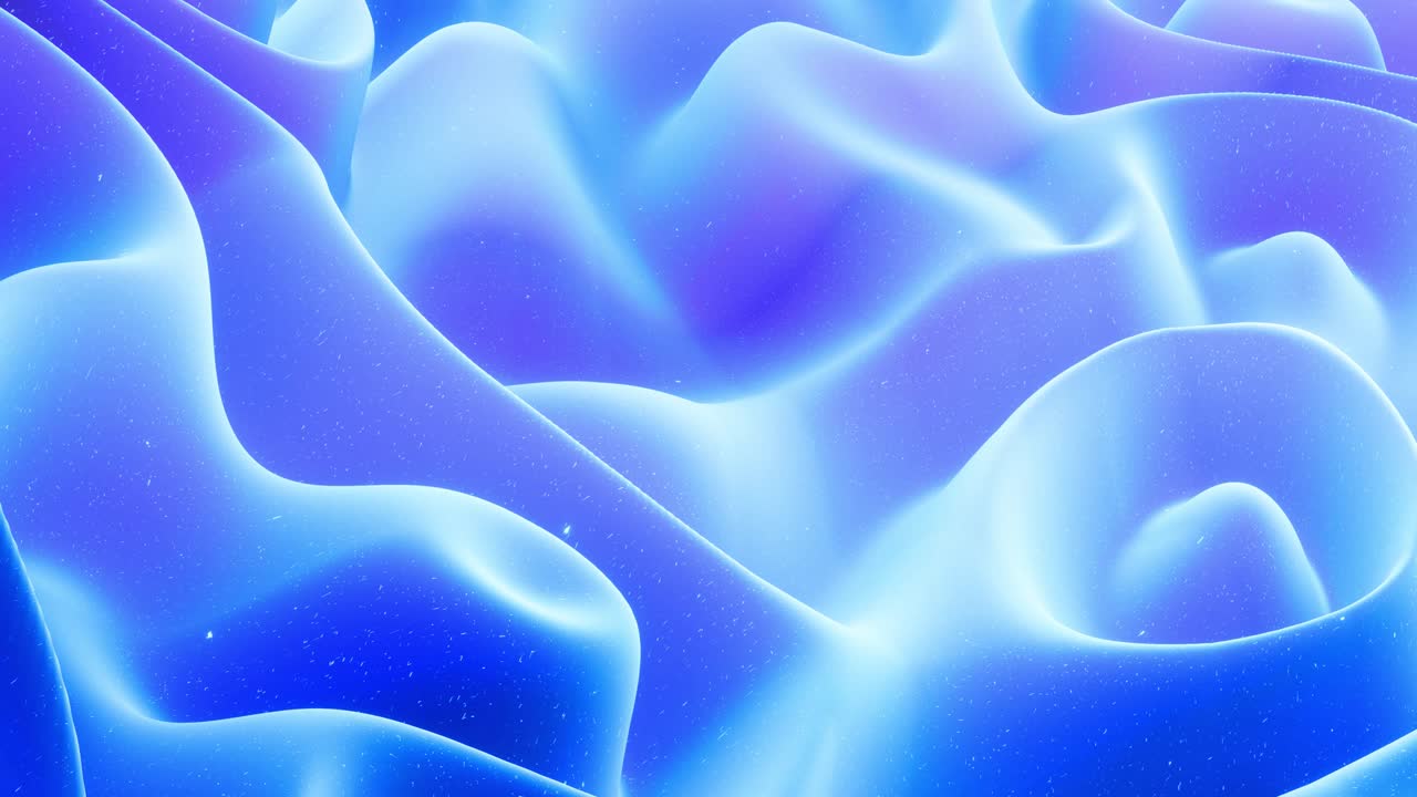 Beautiful abstract 3D surface with glitter sparkles, abstract 3d waves run on surface in loop. Blue gradient, soft matte material with light inner glow. Smoothly 4k animation