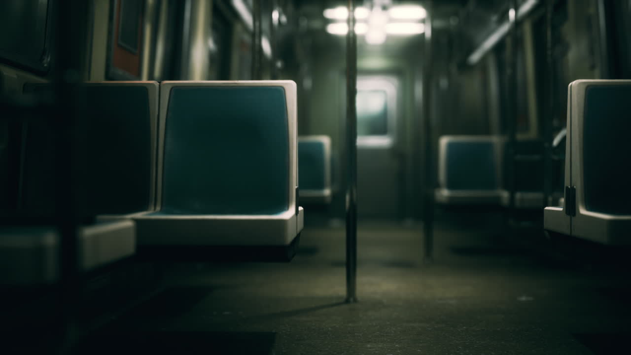 지하철 승용차는 도시에서 코로나바이러스 발병으로 인해 비어 있습니다.