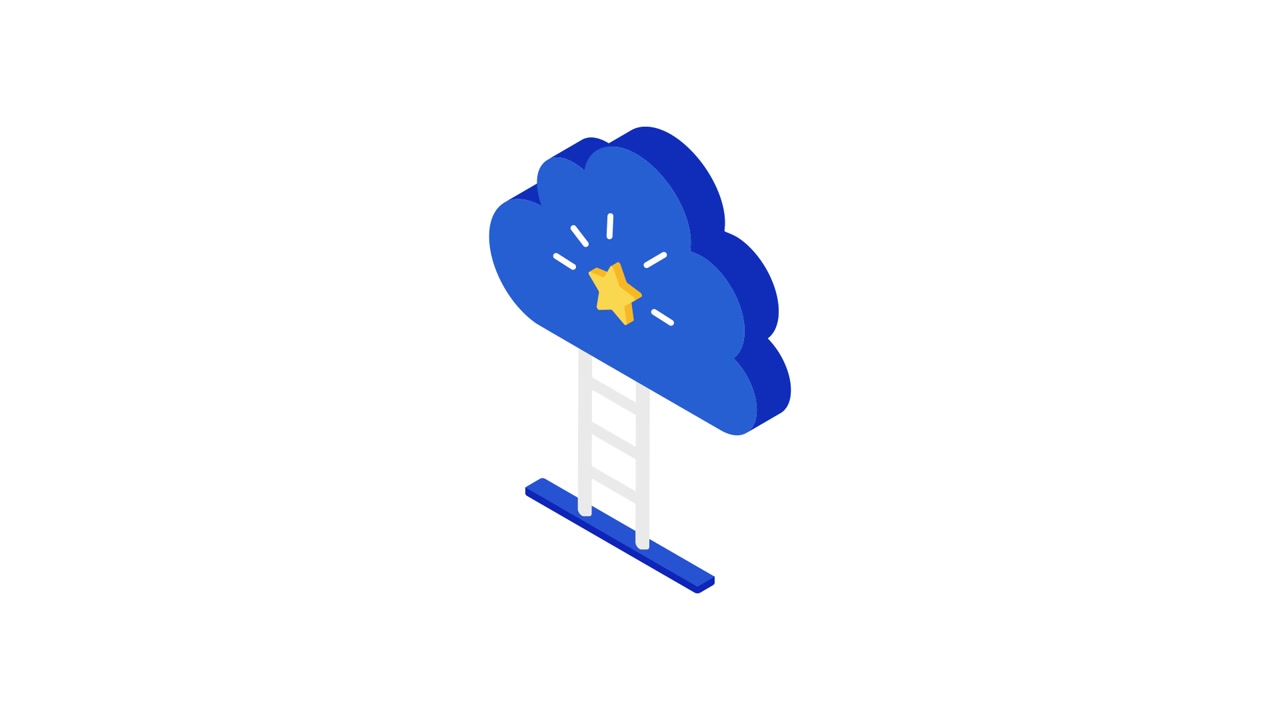 Isometric Animation of a Ladder Leading to a Cloud with a Star