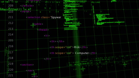 animation of warning text and data processing over grid