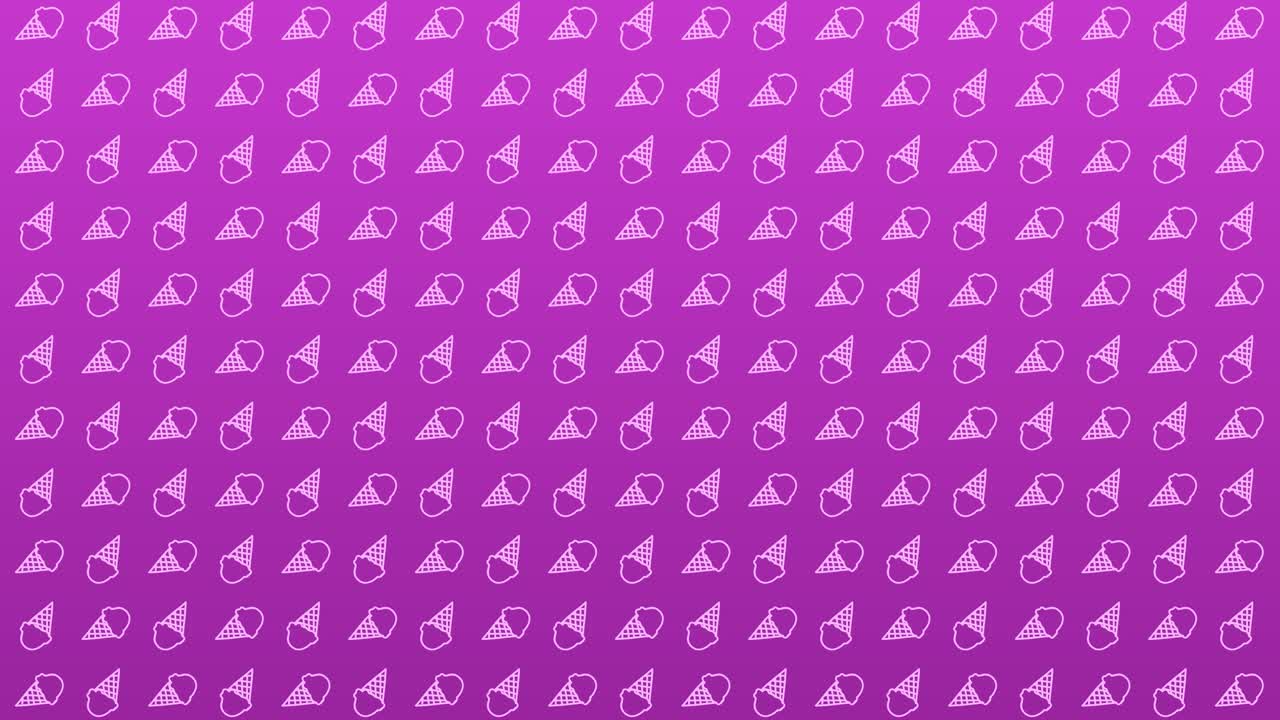Animated Ice Cream Cone and Scoop Pattern on Purple Background